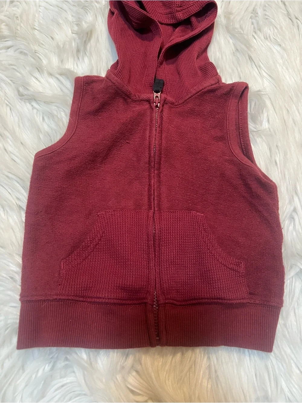 Carter's Baby Boys Sz 12 Months Hooded Vest Sleeveless Burgundy Full Zip Cotton